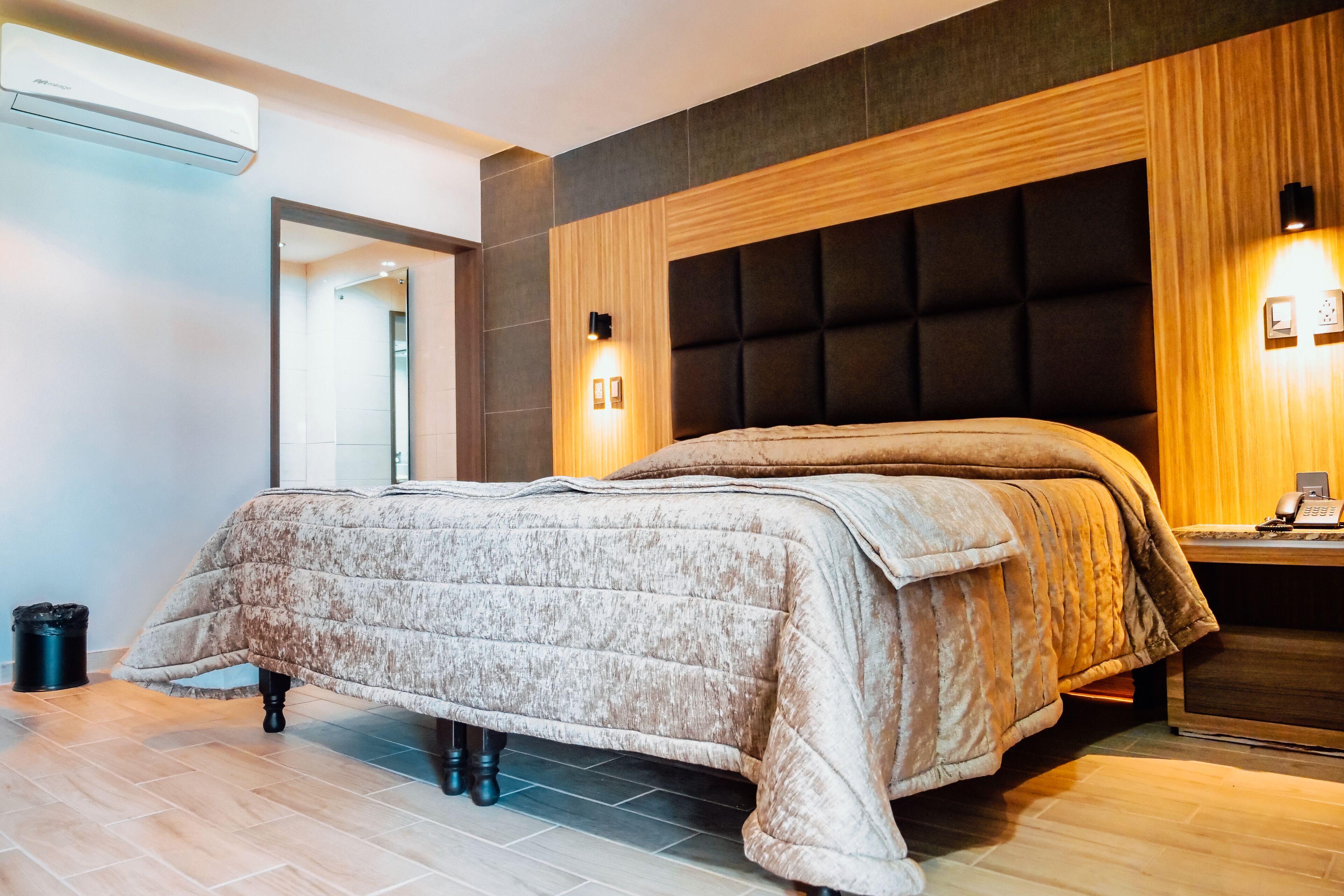 Premium bedding, down duvets, Select Comfort beds, desk