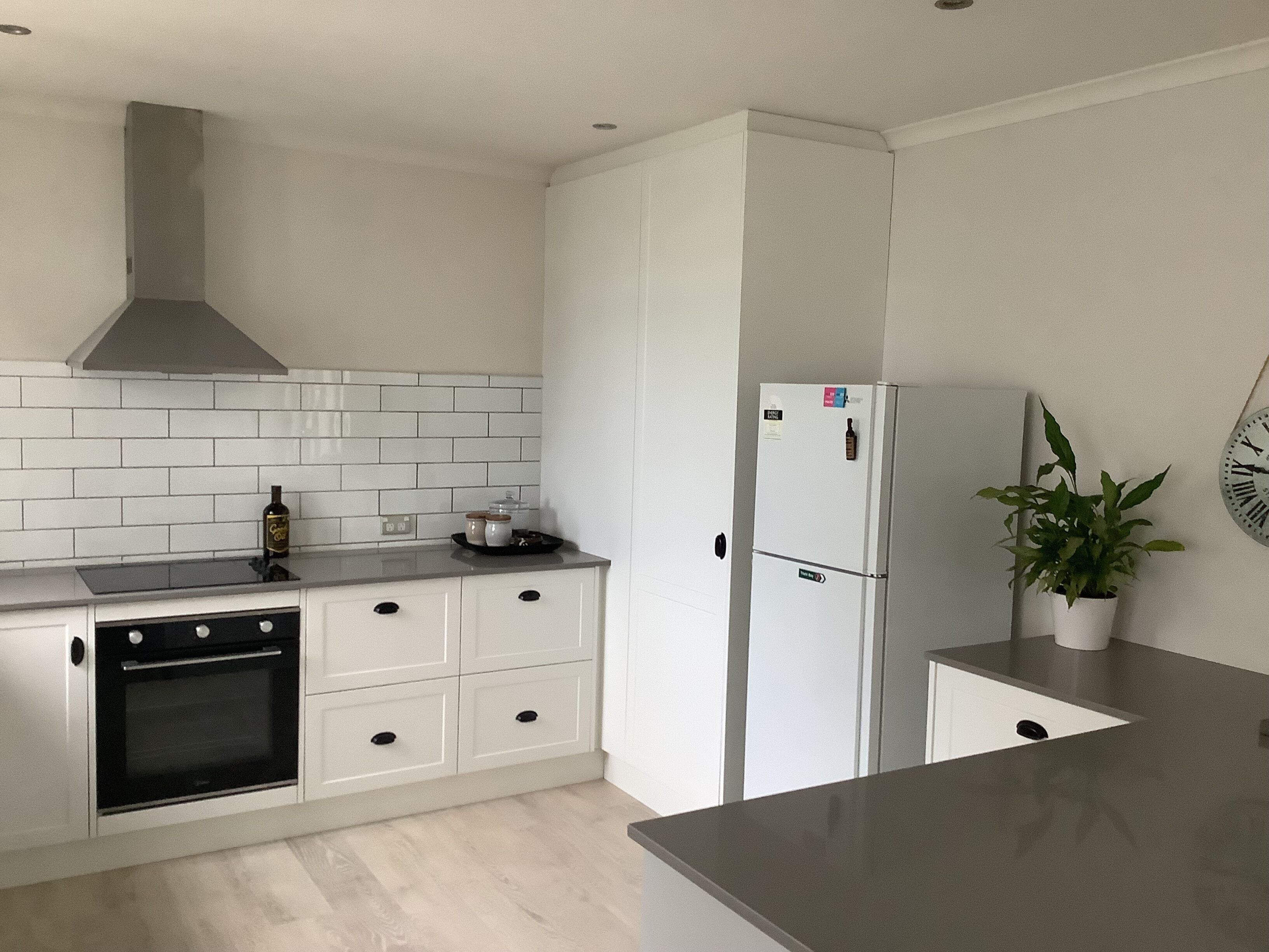 Fridge, microwave, stovetop, electric kettle