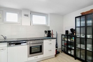 Fridge, microwave, oven, dishwasher