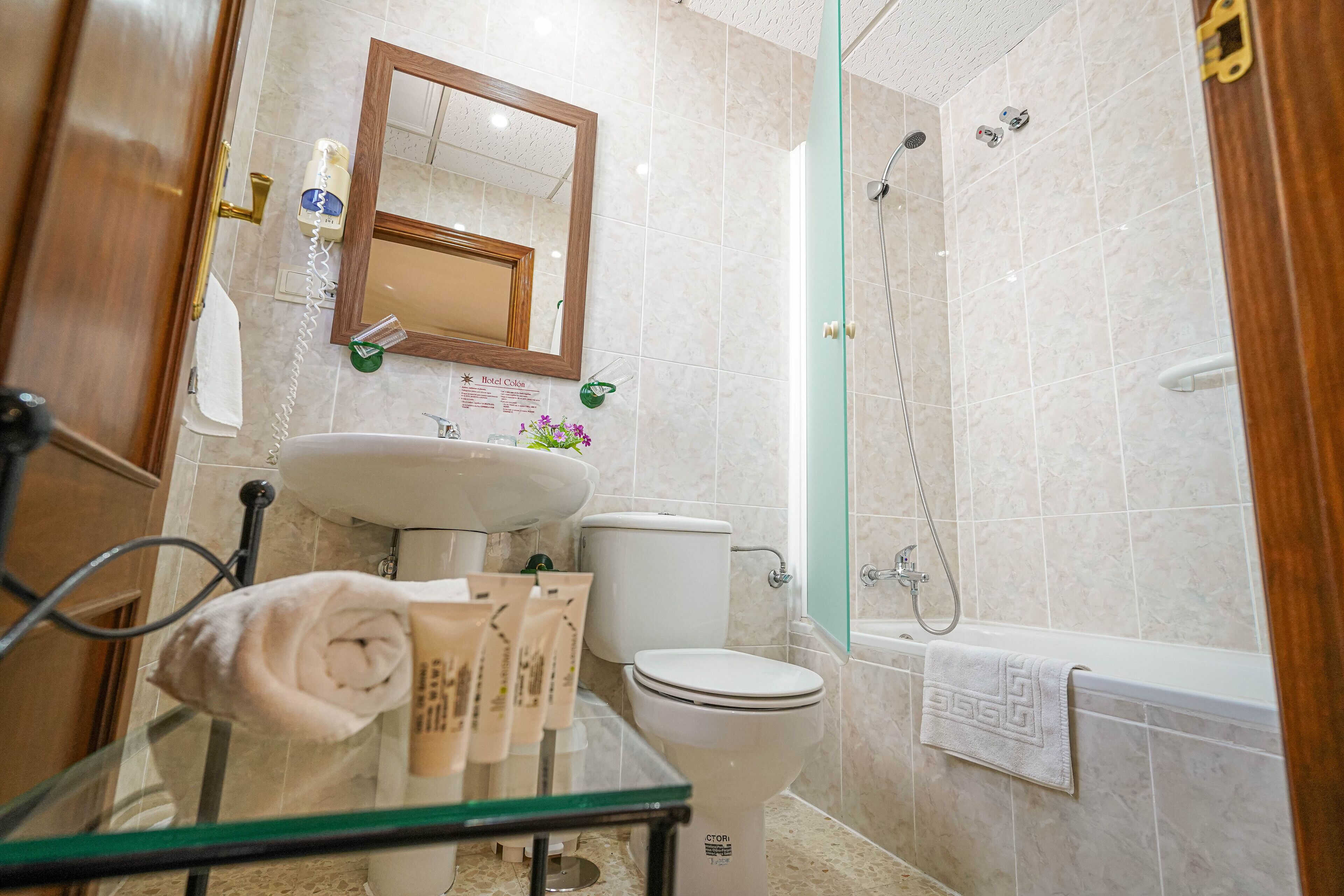 free toiletries, hair dryer, towels, soap