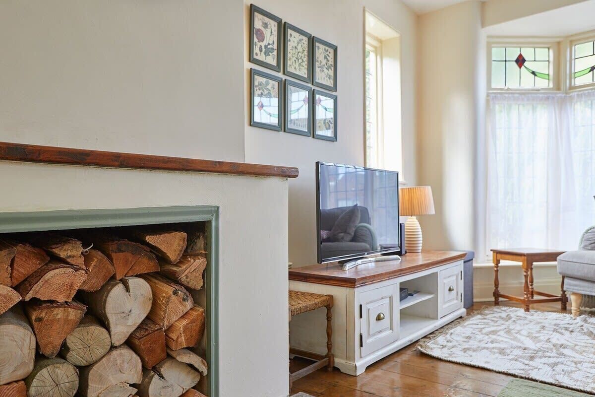 Télévision, cheminée, espaces bureaux