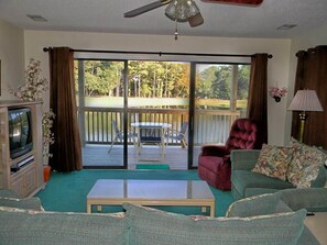 Villa, 1 Bedroom, Golf View | Living room - Colony I- Pet Friendly Condos- by Sloane Realty Vacations (Sunset Beach)