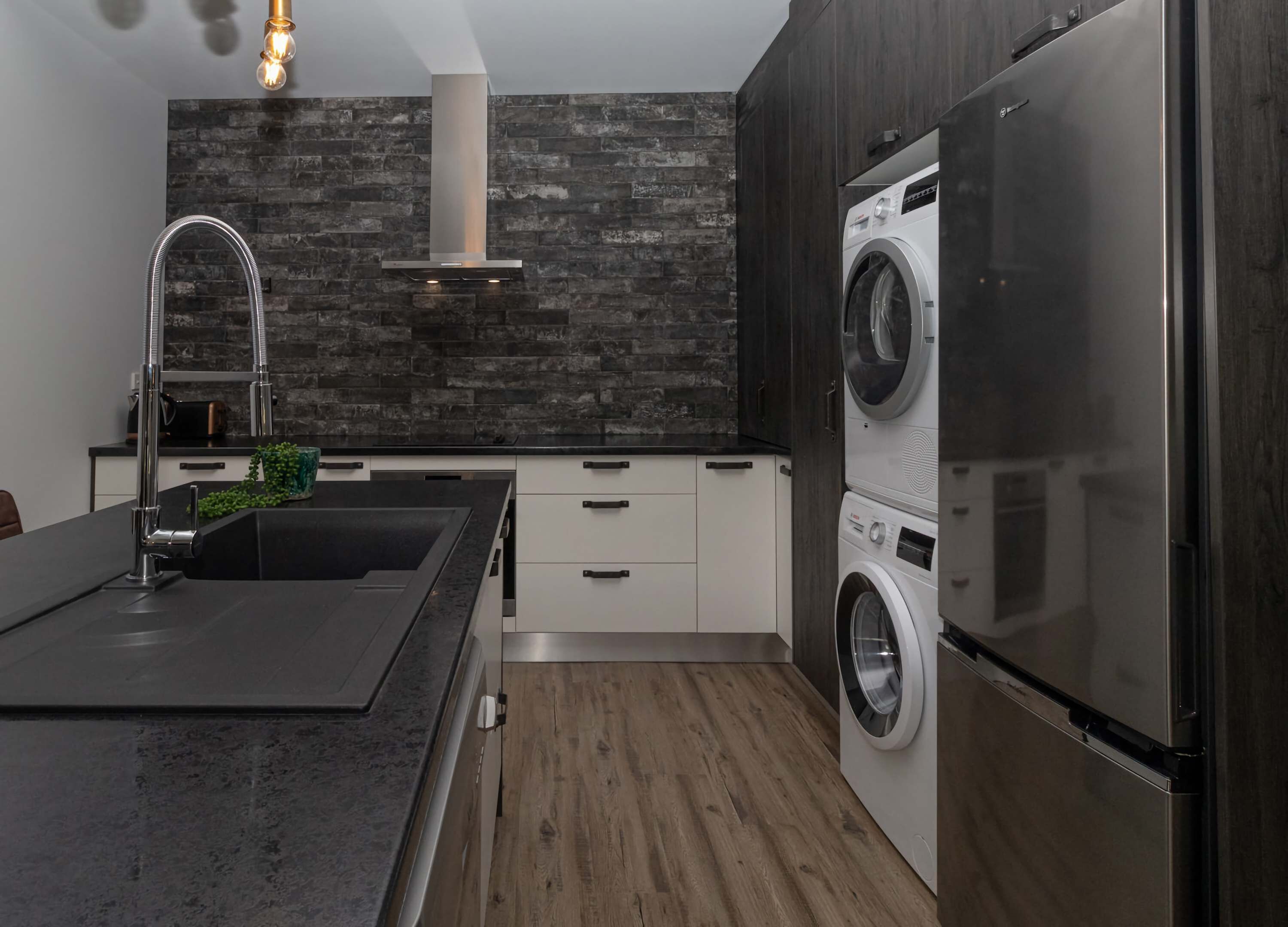 Fridge, microwave, oven, dishwasher