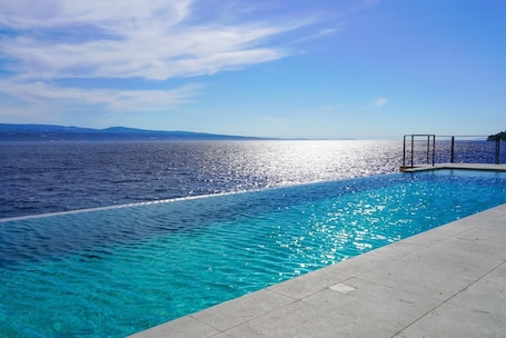 Seasonal outdoor pool, sun loungers