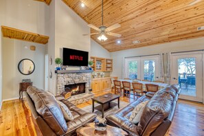 Smart TV, fireplace, video games, foosball