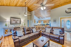 Smart TV, fireplace, video games, foosball