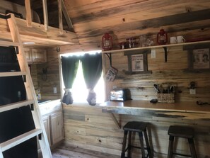 Fridge, microwave, coffee/tea maker, toaster