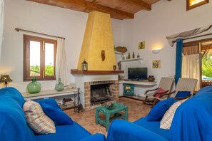 TV, fireplace