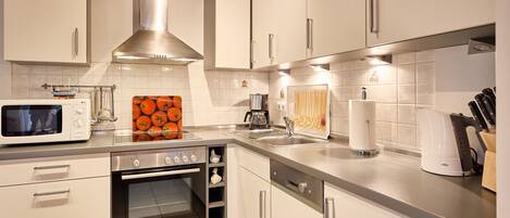 Fridge, microwave, oven, dishwasher