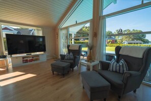 Smart TV, fireplace, video games, DVD player