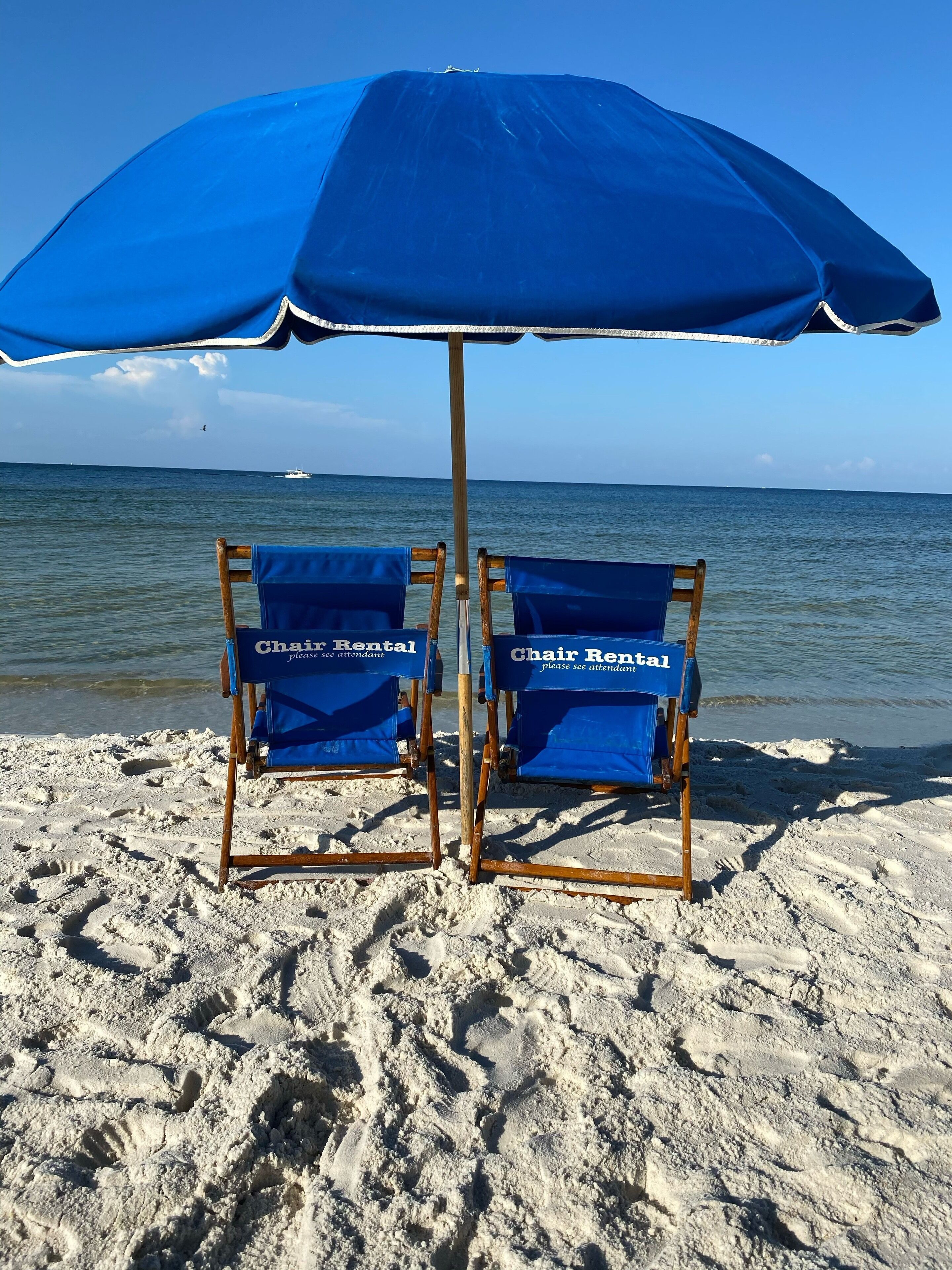 On the beach, sun loungers