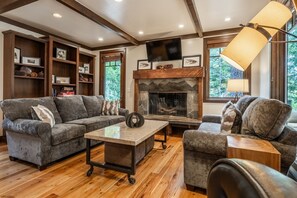 TV, fireplace