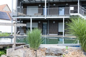 Exterior - Holiday Apartment "Bodensee" with Terrace, Shared Garden & Swimming Pond (Meßkirch)