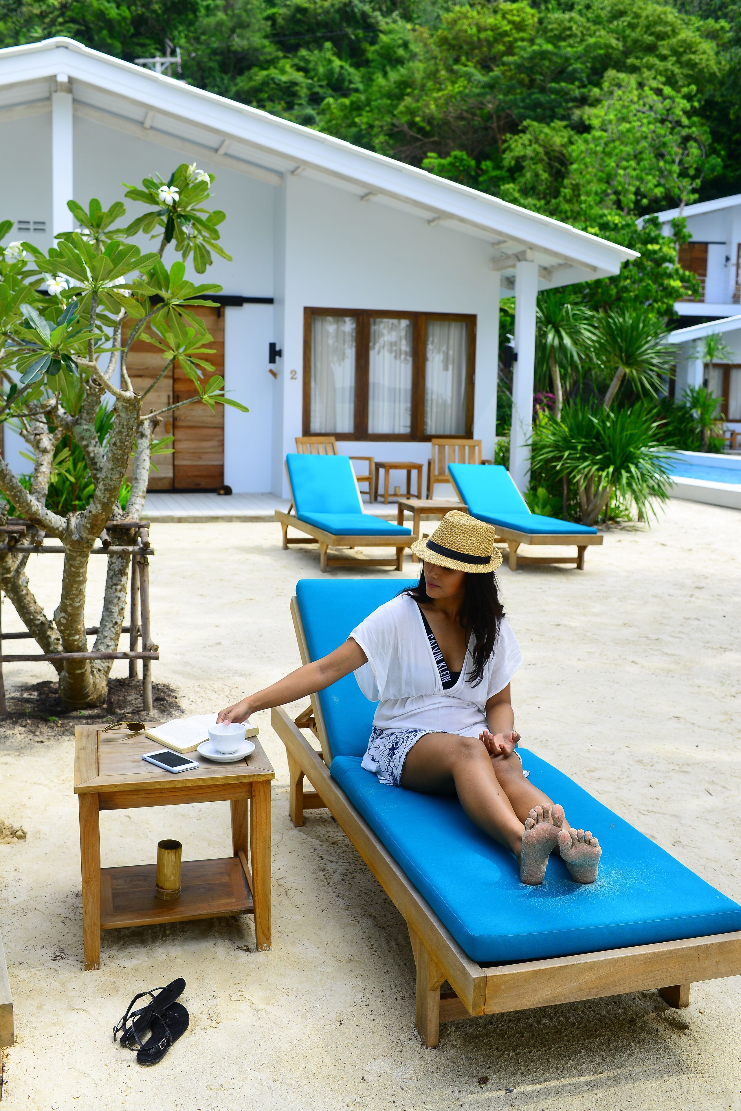 Private beach, sun loungers, beach towels, beach massages