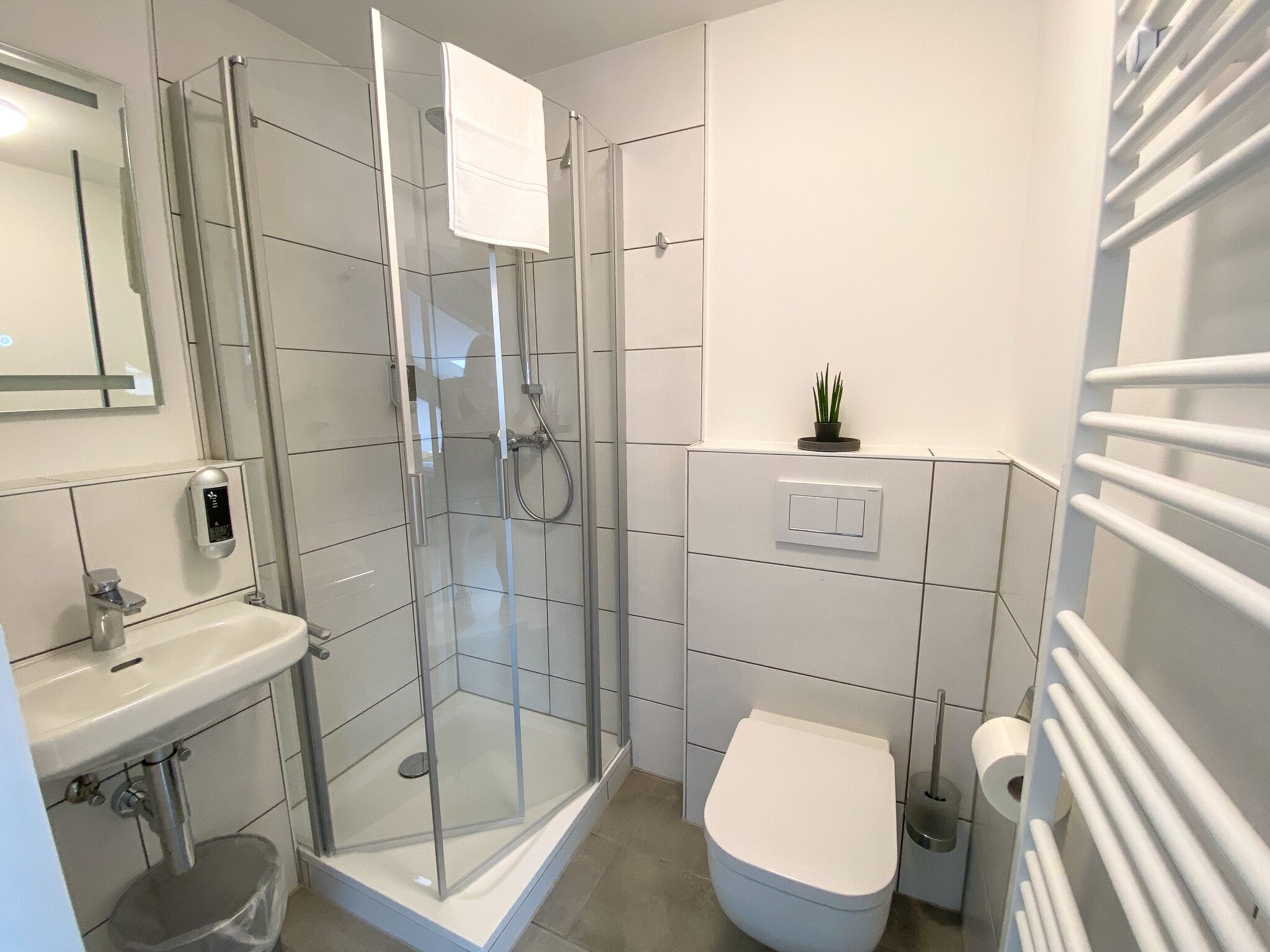 Dusche, Haartrockner, Handtücher, Seife