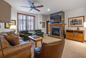 TV, fireplace, offices - 2BR Main St Station Ski In/Out Condo All Amenities (Breckenridge)