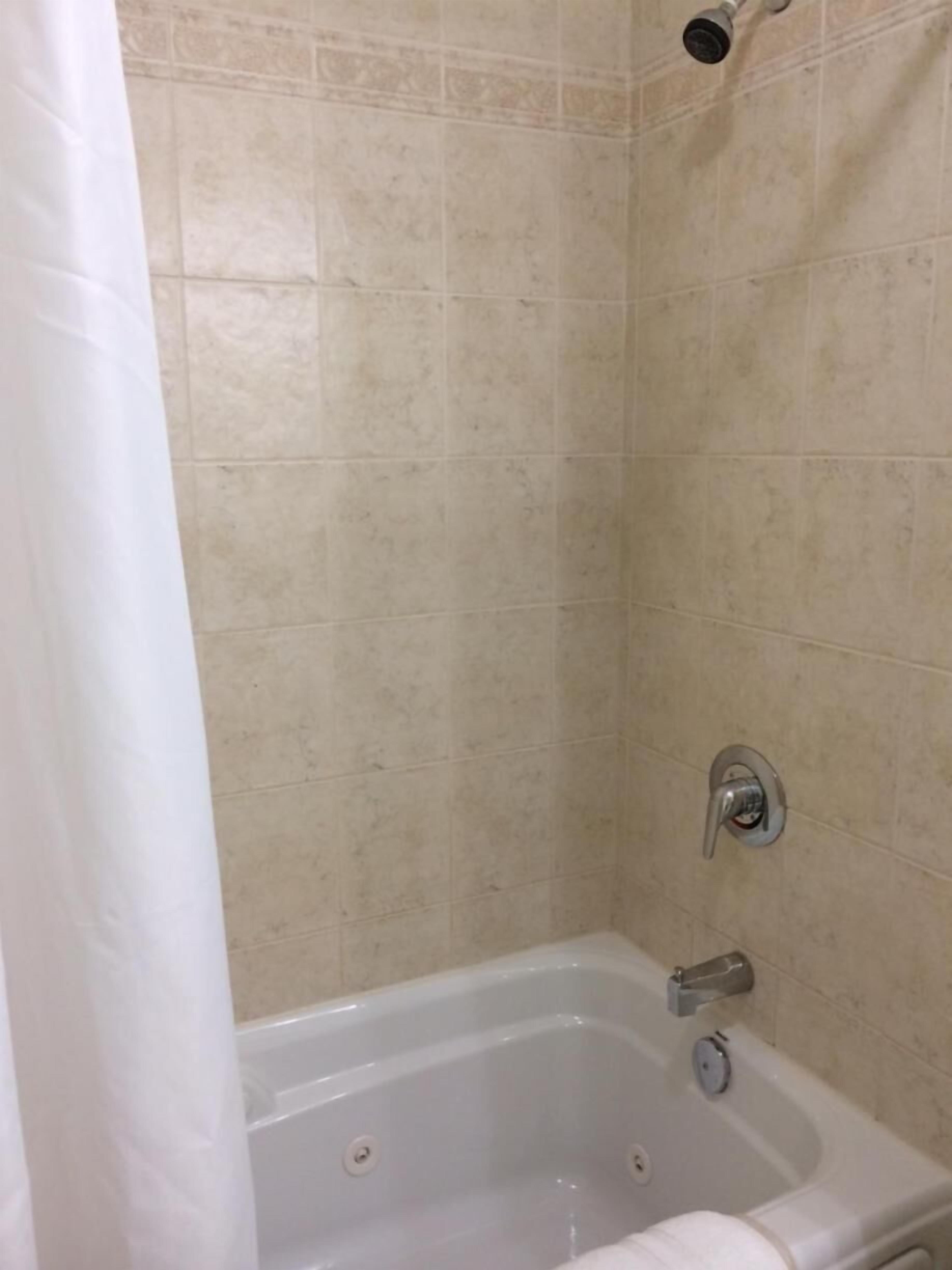 combined shower/bathtub, free toiletries, hair dryer, towels
