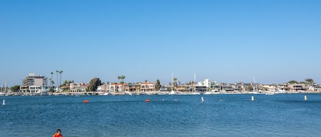 On the beach, sun-loungers, beach towels