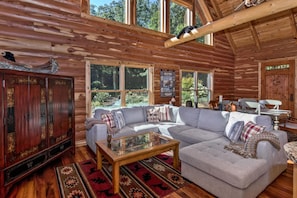 Smart TV, fireplace, video games, DVD player