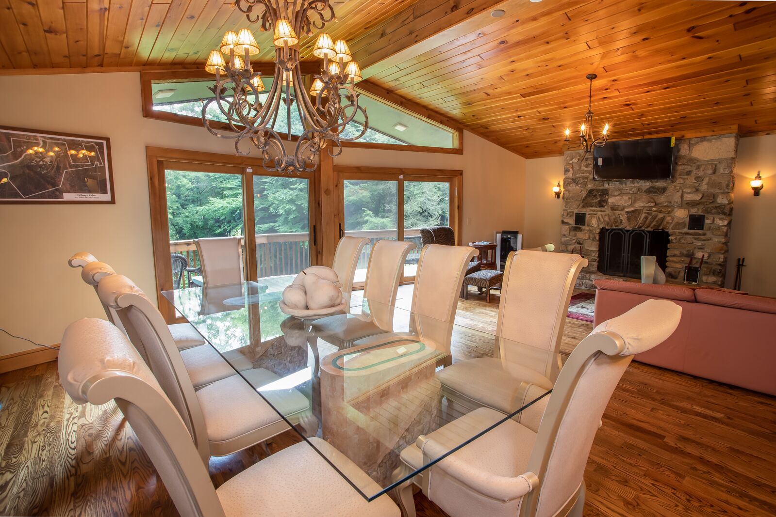 Televisión, chimenea y reproductor de DVD 