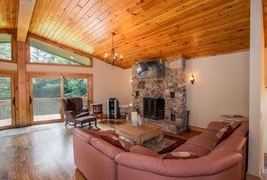 Een televisie, een open haard en een dvd-speler