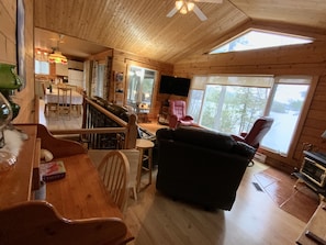 Smart TV, fireplace, DVD player, books