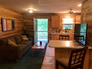 Living area - Private Wooded Lakefront Lake Glenville Comfy Cozy Rustic Bungalow w/ Dock (Cullowhee)