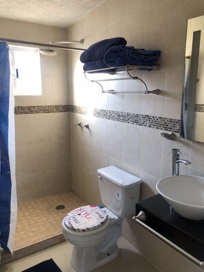 Dusche, Handtücher, Seife, Toilettenpapier