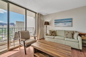Condo, 1 Bedroom | Living area | Smart TV - Deluxe 21st Floor Corner Condo with Diamond Head Views, FREE Parking & Wifi! by Koko Resort Vacation Rentals (Honolulu)