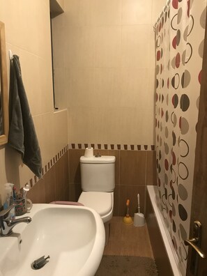 Combined shower/tub, toilet paper