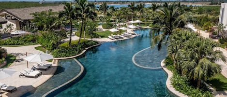 Outdoor pool, sun loungers