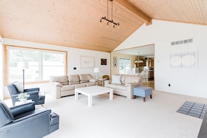 Smart TV, fireplace, DVD player, books