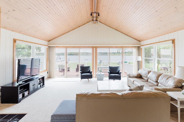 Smart TV, lareira, DVD player, livros