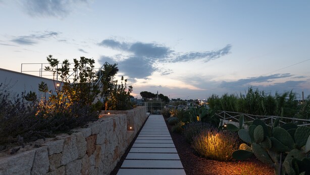 A pathway leading through a landscaped garden with stone walls and various plants. - Santa Caterina - Dimora sul mare (Polignano a Mare)