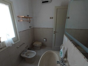 Combined shower/bathtub, hair dryer, bidet, towels