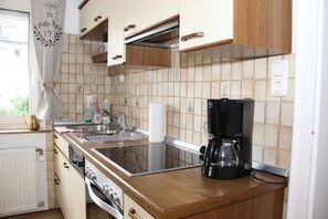 Apartment | Private kitchen | Fridge, microwave, oven, stovetop - Ferienhaus Betty (Selbitz)