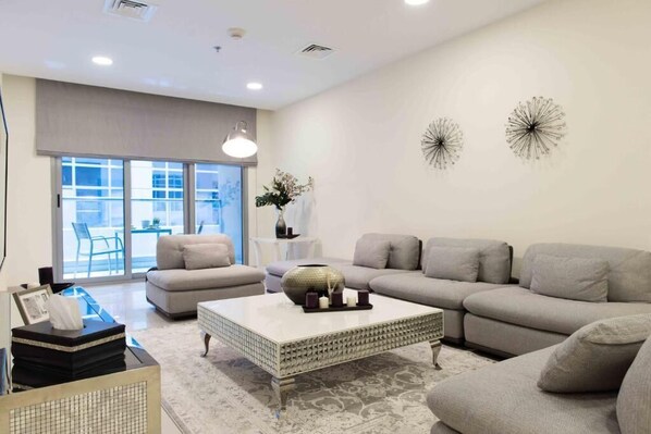 43-inch flat-screen TV with cable channels, TV