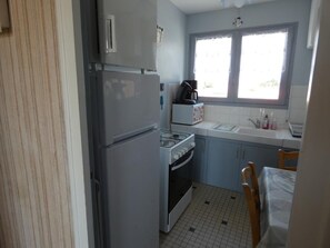 Fridge, microwave, oven, coffee/tea maker