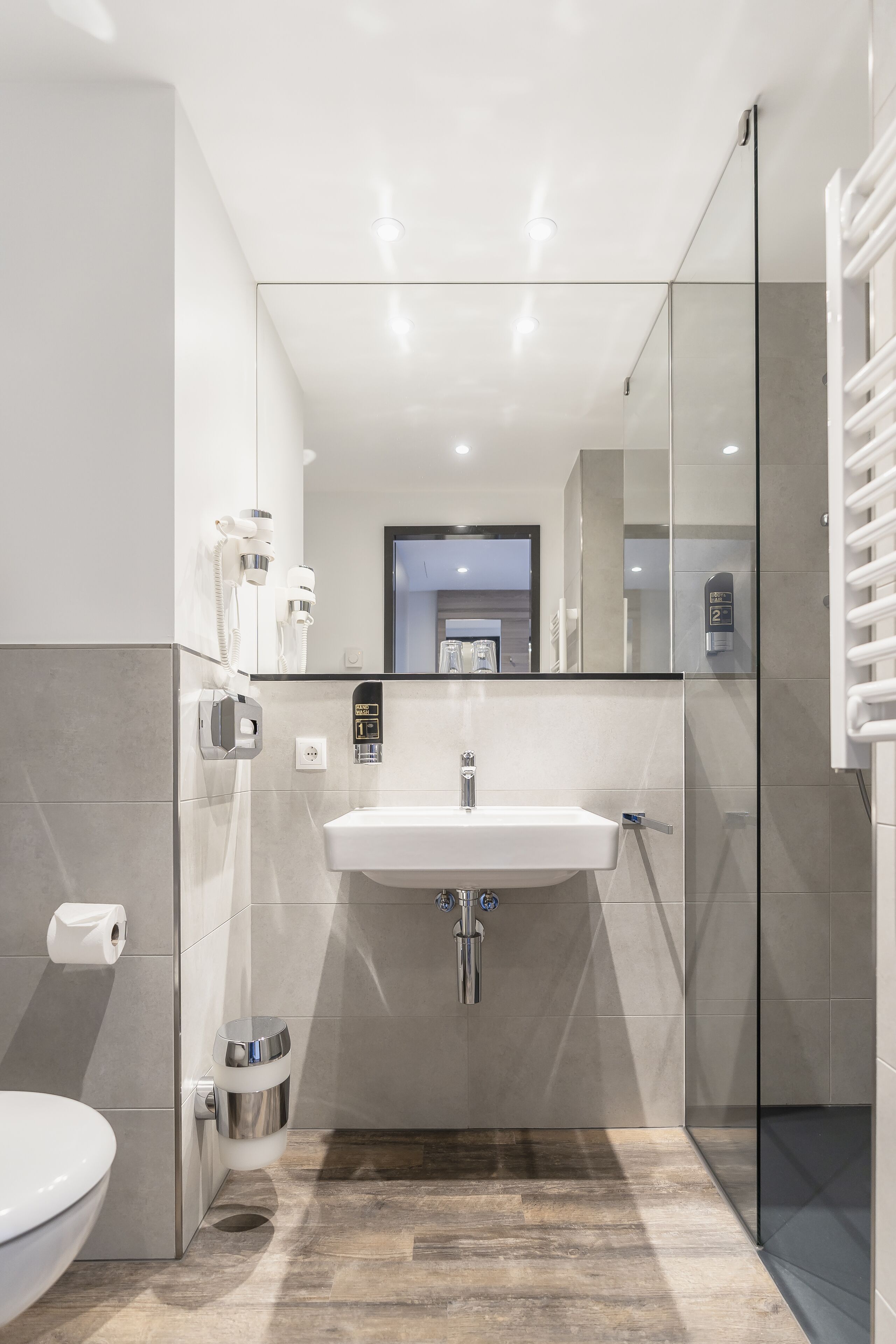 double room | bathroom | shower, hair dryer, towels, soap