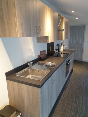 Apartment, Multiple Beds | Private kitchen | Fridge, microwave, oven, stovetop