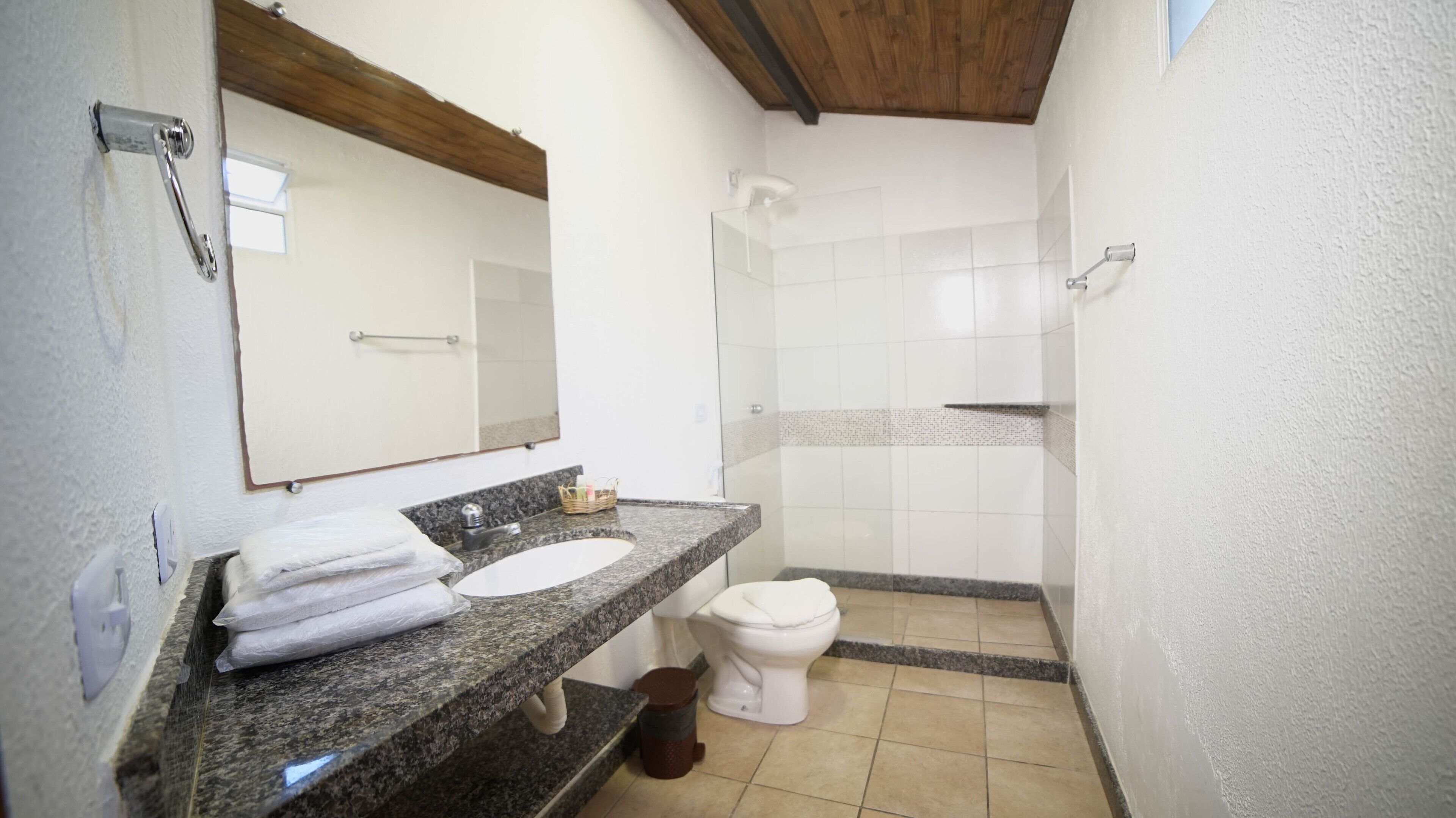 deluxe room | bathroom | shower, hair dryer, towels, soap
