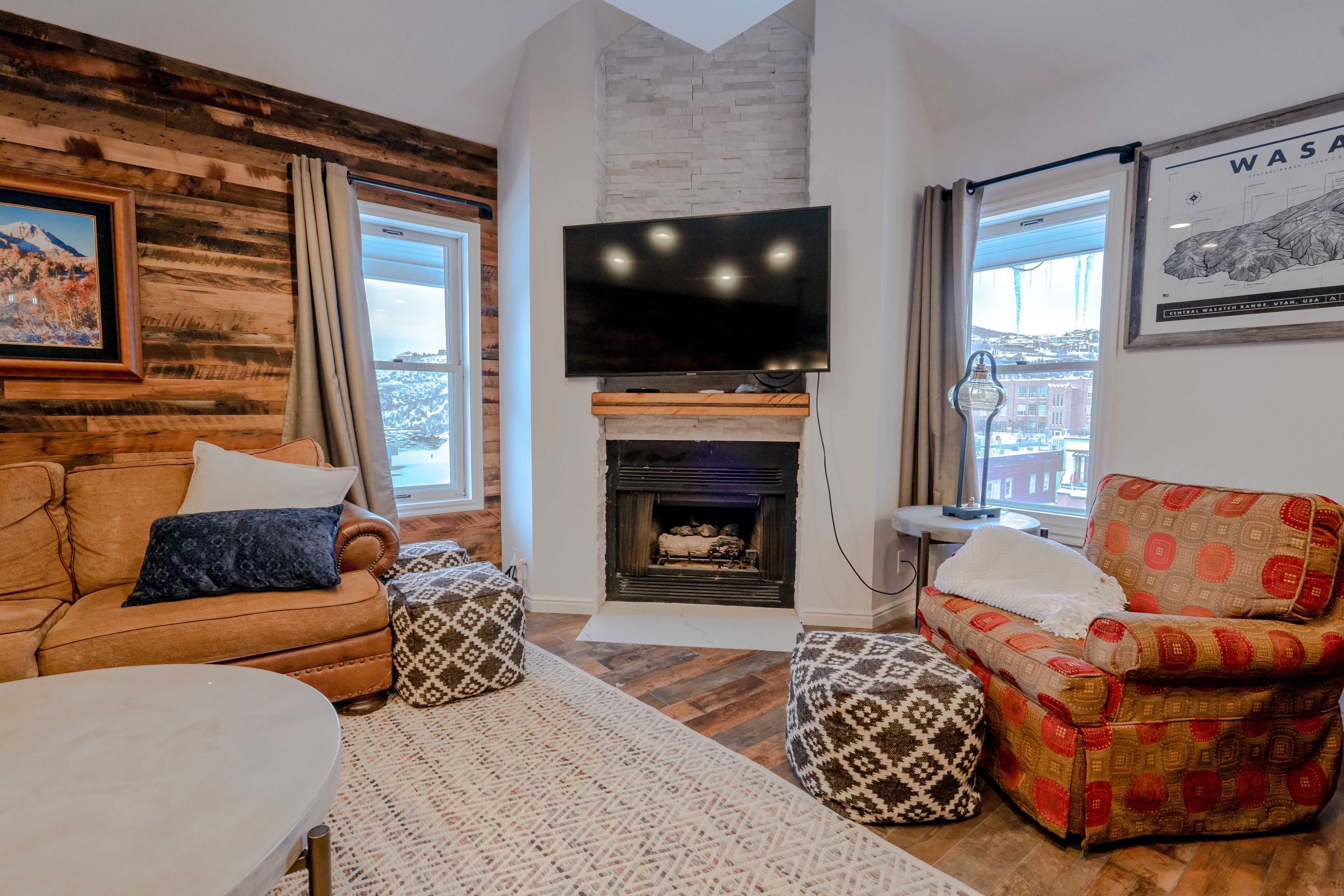 blue church lodge a | living area | 50-inch flat-screen tv with cable channels, tv, fireplace