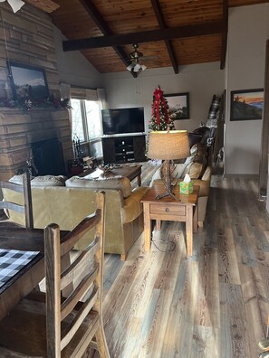 Smart-TV, Kamin, DVD-Player, Bücher