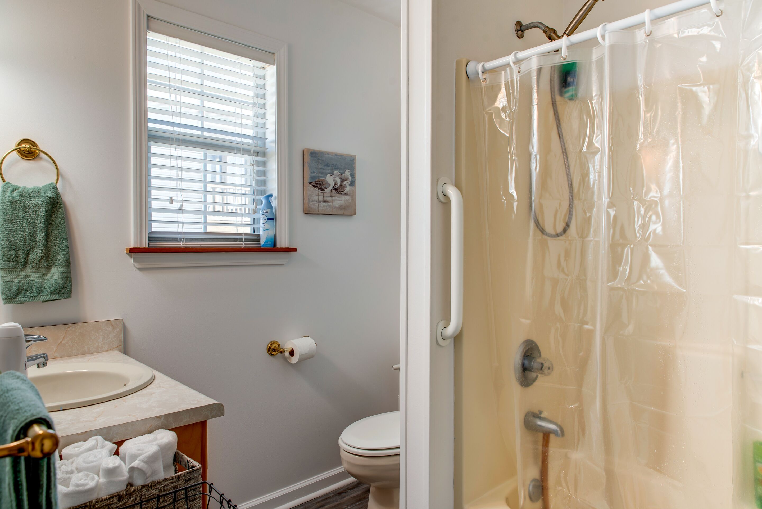Une salle de bain avec un lavabo, des toilettes et une douche.