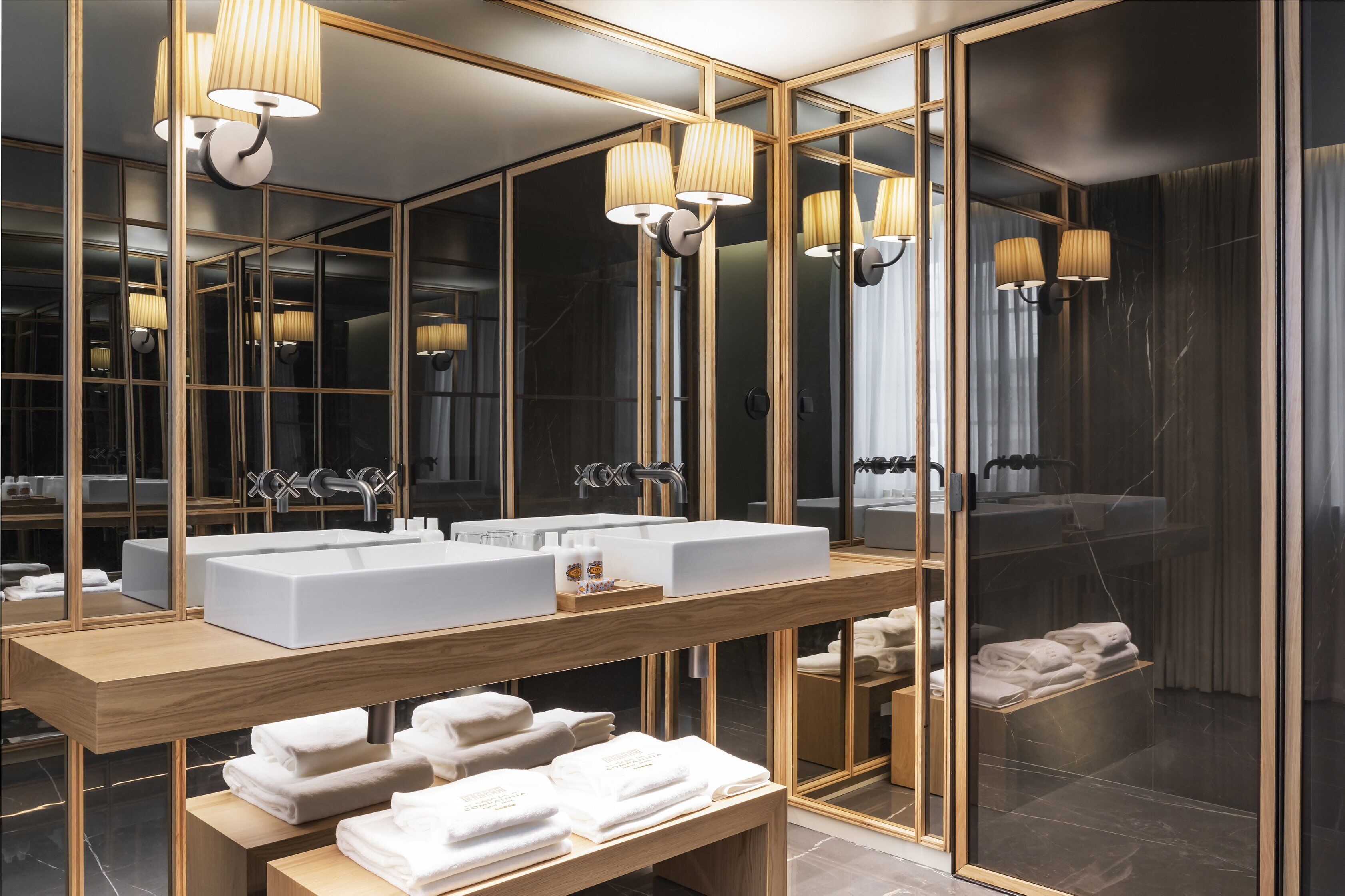 shower, rainfall showerhead, hair dryer, bathrobes