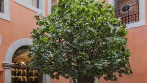 A spacious indoor area with a large tree, beige sofas, and a round table. - Casa da Companhia Hotel & Spa, Vignette Collection by IHG (Porto)