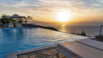 Seasonal outdoor pool, pool umbrellas, sun loungers