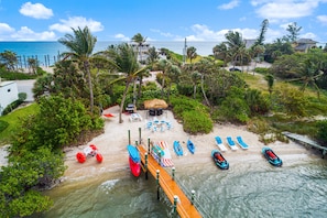 On the beach, sun-loungers, beach towels