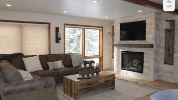 Smart TV, fireplace, video games, foosball