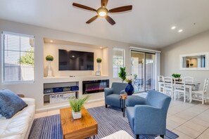 Smart TV, fireplace, video games, table football